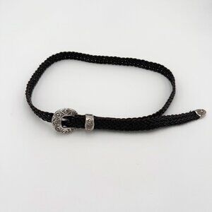 Vintage Y2K Western Rodeo Braided Leather Belt Silver Buckle Boho Cowgirl
